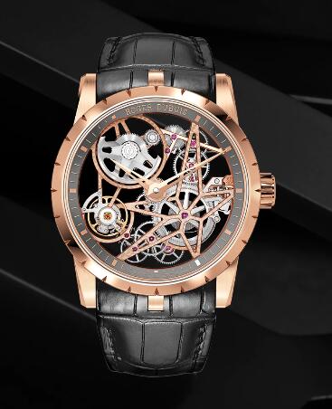 Roger Dubuis Excalibur Automatic Skeleton Golden RDDBEX0698 Replica Watch Rose gold Black