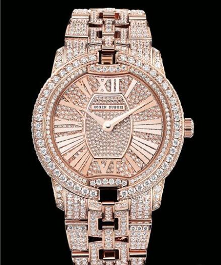 Replica Roger Dubuis Watch Velvet Haute Joaillerie RDDBVE0003 Pink Gold Paved by Diamaonds