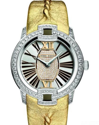 Replica Roger Dubuis Watch Velvet by Massaro RDDBVE0059 White Gold - Diamonds - Pleated Leather Strap